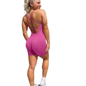 OMKAGI NWT Strappy Backless One Piece Bodycon Romper in Brown Size Small